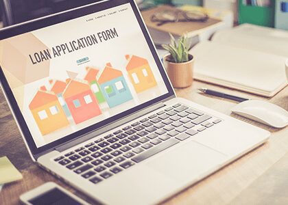 Loan application form on laptop