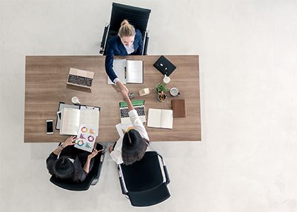 Top down view of professional meeting